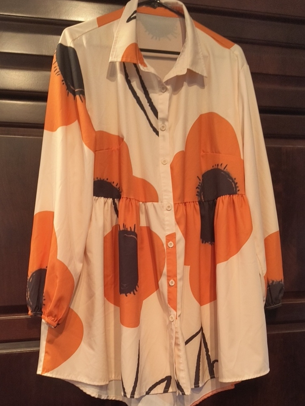 NWOT Abstract Orange Floral Button-Up Tunic, XL